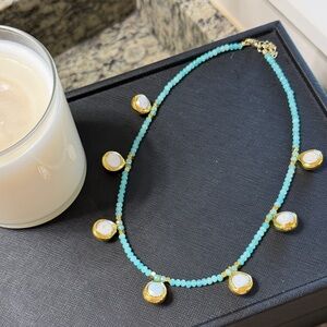 Chic Gold and Turquoise Beaded Necklace